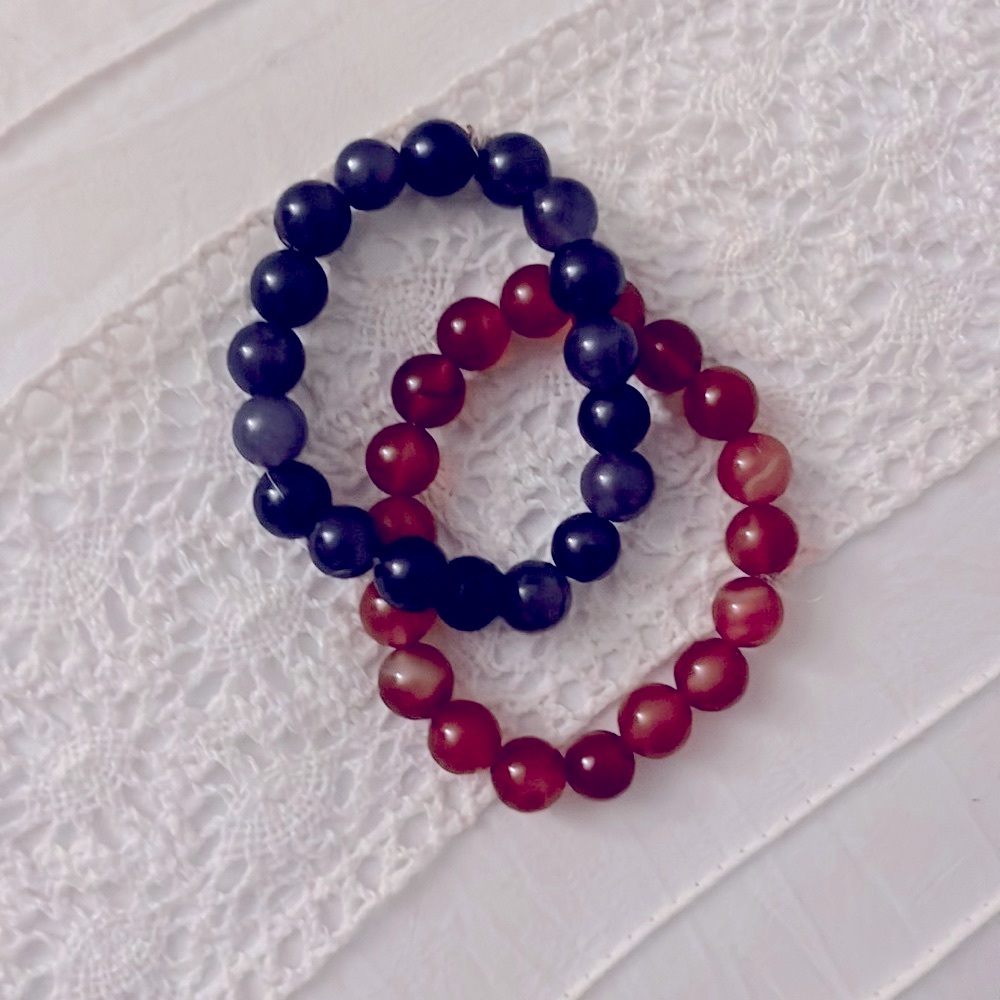 Amber and Gray stone bead bracelets